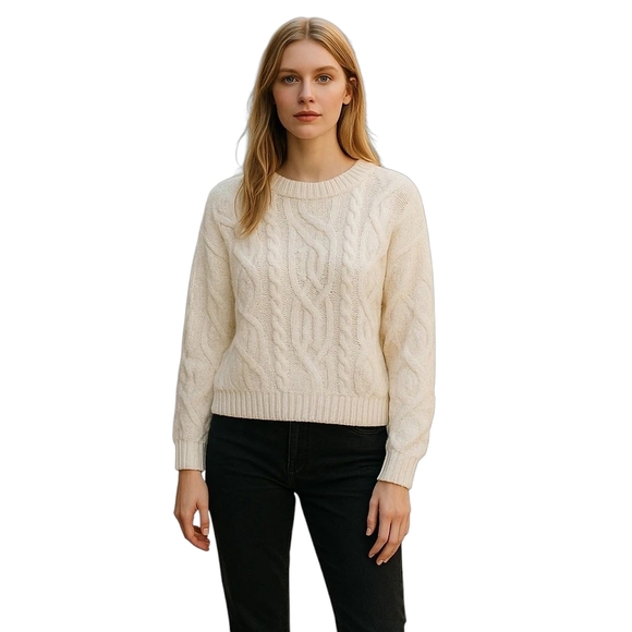 360 Cashmere Crewneck White Cotton Sweater Small NWT Soft Knit Cottagecore - Picture 1 of 8